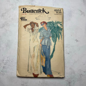 Vintage 1970’s Butterick 4251 Dress Top Wide Leg Pants Sewing Pattern Size 8